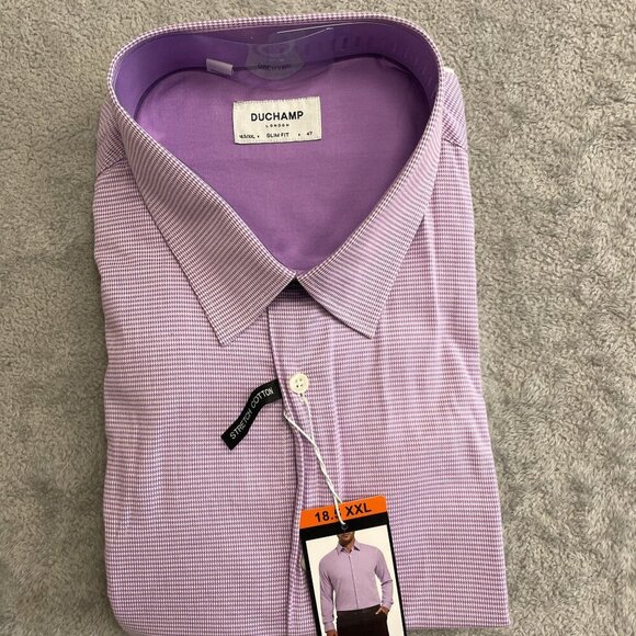NEW Duchamp Men's 18.5/XXL Slim Fit Purple Dress Shirt Stretch Cotton - Picture 2 of 6
